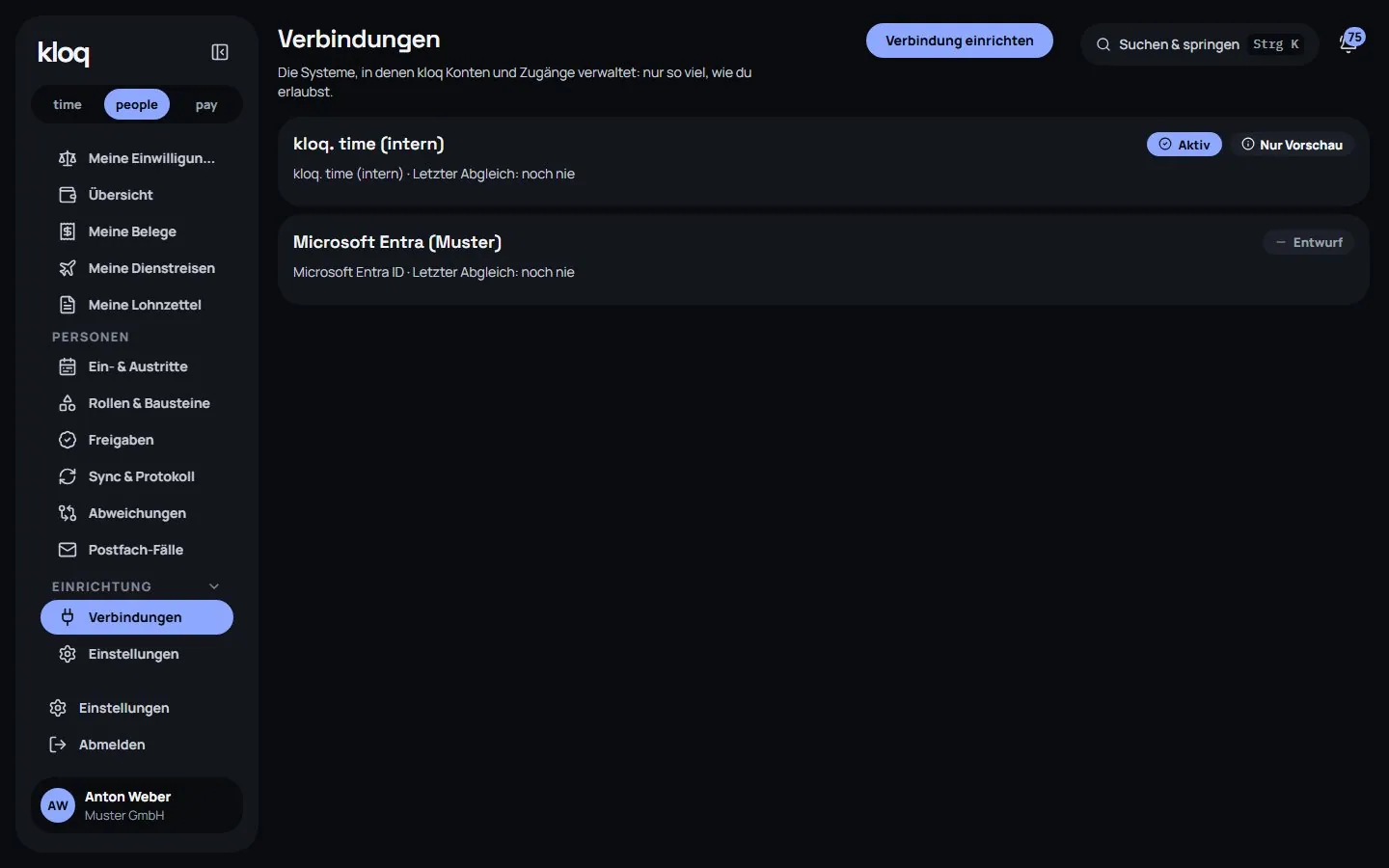 Verbindungen zu Microsoft Entra und kloq. time